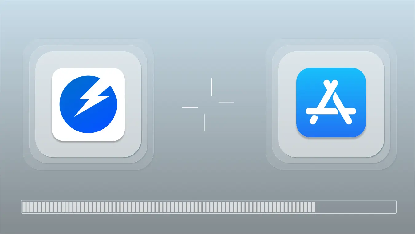 Иконки приложения Павердот и AppStore, отображенные рядом друг с другом на нейтральном фоне